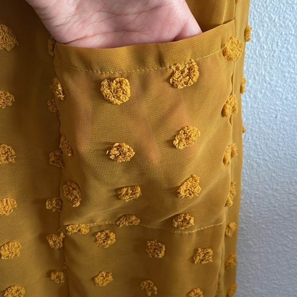 MIHOLL Swiss Dot Baby Doll Mini Dress Mustard Yellow Size L - Picture 6 of 8